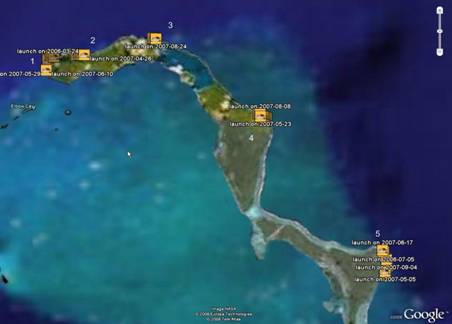 Google Earth of 5 launch sites