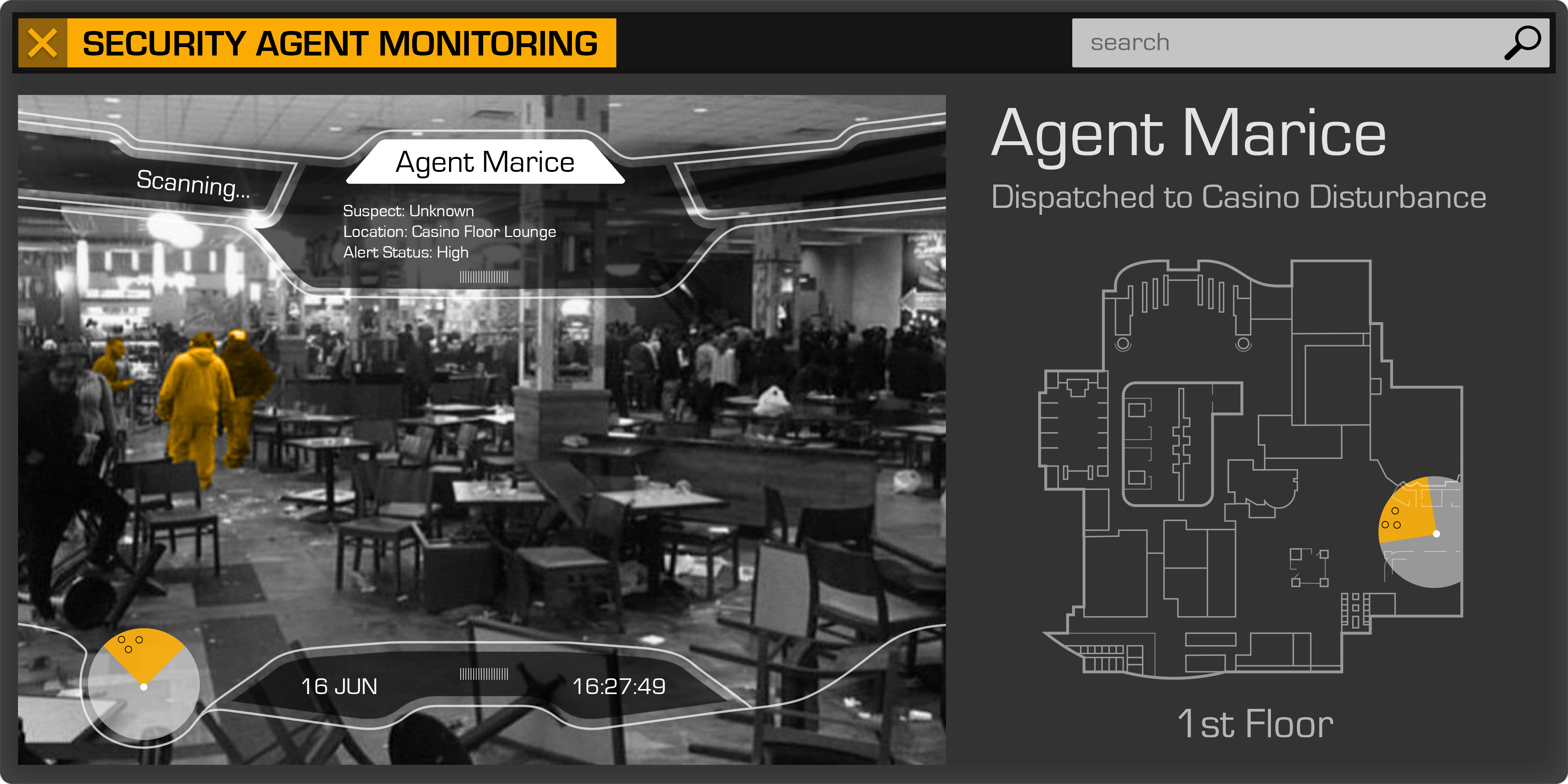 Image showing a mockup of the augmented reality overal a security investiagor sees while looking out over a crowd and searching for a particular individual.